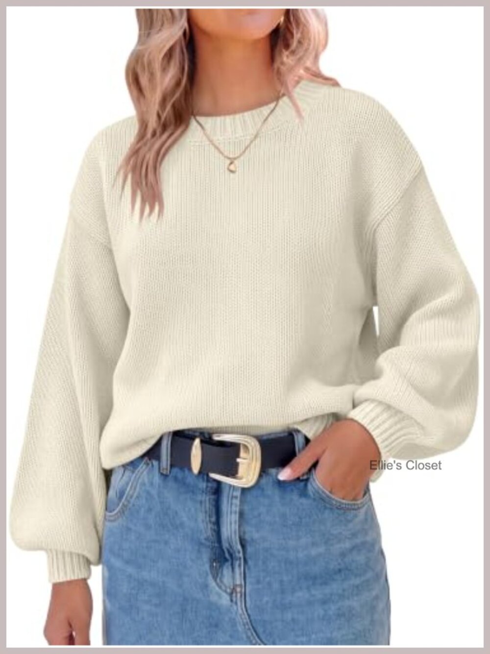 Oversized Crew Neck Lantern Sleeve Knit Sweater Pullover 100% Acrylic